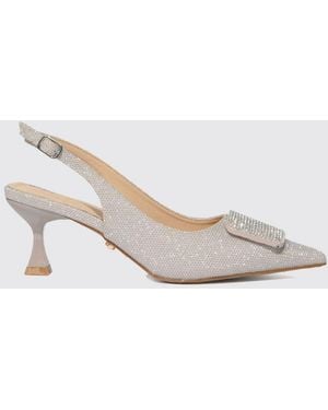 Twentyfourhaitch Slingbacks Aus Glitzerndem Tech-Gewebe Mit Spulenabsatz - Natur