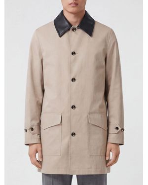 Burberry Knee-Length Cotton Trench Coat With Contrast Leather Collar - Natural