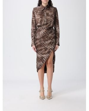 Elisabetta Franchi Viscose Chemisier Dress With Python Pattern - Brown