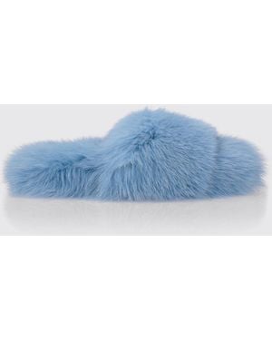 Philipp Plein Solid Colour Fur Slide Sandals With A Low Heel - Blue