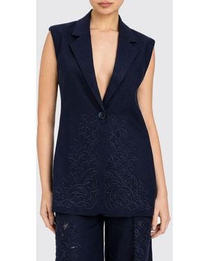 Twinset Embroidered Linen And Viscose Vest - Blue