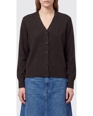 Isabel Marant Cotton And Wool Blend Cardigan With Flocked Logo - Black