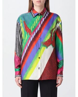 Versace Abstract Print Pure Silk Shirt With Revere Collar - Red