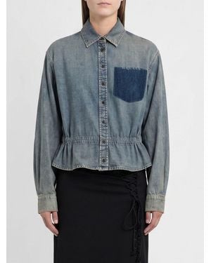 McQueen Relaxed Fit Cotton Denim Shirt With Dropped Shoulders - Blue