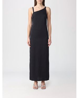 The Attico Asymmetric Neckline Viscose Midi Sheath Dress - Black