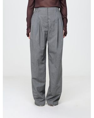 Alberta Ferretti High-Waisted Chevron Wool-Blend Palazzo Trousers - Grey