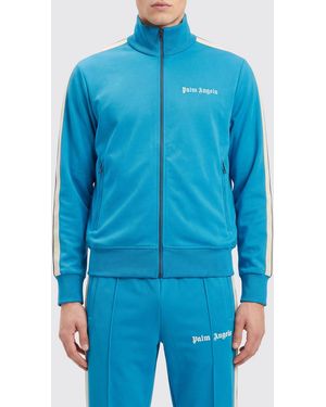Palm Angels Technical Fabric Track Jacket With High Neck And Contrast Logo - Blue