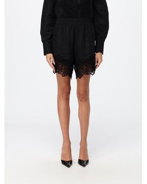Ermanno Scervino Pantalones Cortos De Talle Alto En Lino Con Inserciones De Encaje - Negro