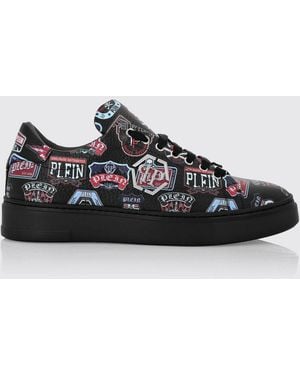 Philipp Plein Low-Top-Sneaker Aus Kalbsleder Mit Grafischem Print - Schwarz