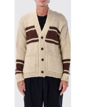Universal Works Gestreifter Woll-Cardigan Mit V-Ausschnitt Und Relaxed Fit - Natur