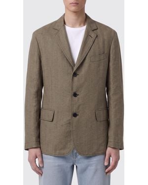 Ferragamo Single-Breasted Linen Blend Blazer - Green