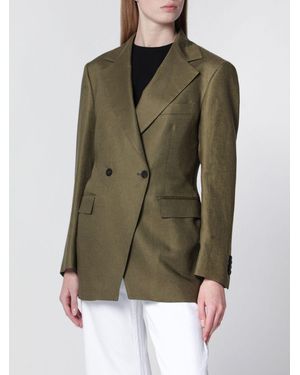 Tagliatore Double-Breasted Linen Blazer With Lapel Collar - Green