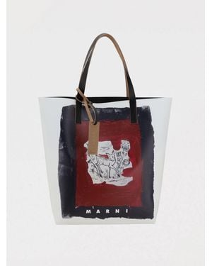 Marni Borsa Tote Con Stampa Pittorica - Rosso
