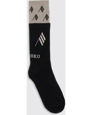 The Attico Ribbed Stretch Cotton Socks With Jacquard Logo - Black
