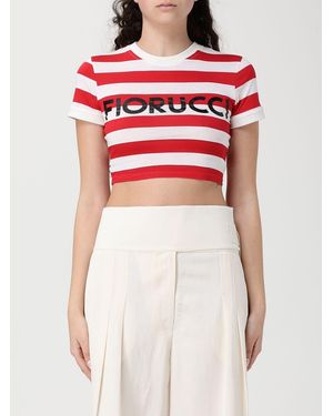 Fiorucci Striped Cotton Cropped Fit T-Shirt With Logo - Red