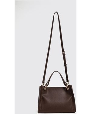 Twinset Grained Faux Leather Handbag With Double Handle And Shoulder Strap - Brown