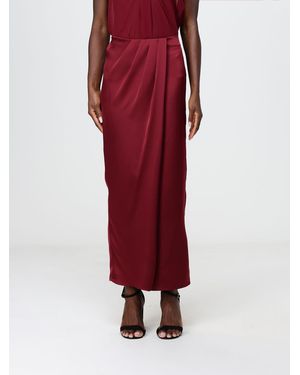 Hanita Draped High-Waisted Satin Long Pencil Skirt - Red