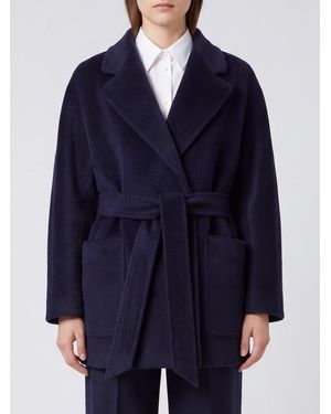 Tagliatore Short Alpaca Wool Robe Coat With Belt - Blue