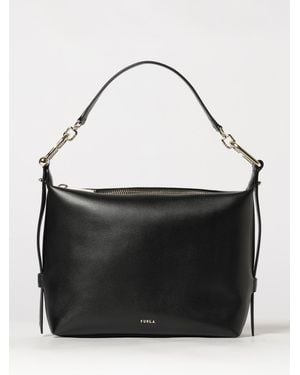 Furla Tonie Grained Leather Shoulder Bag By With Removable Handle And Strap - Black