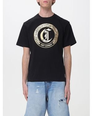 Just Cavalli Cotton T-Shirt With Laminated Logo - Black