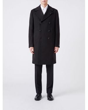 Tagliatore Knee-Length Double-Breasted Leather Coat With Classic Collar - Black