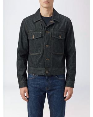 Lemaire Cotton Denim Overshirt With Cuban Collar And Contrast Stitching - Blue