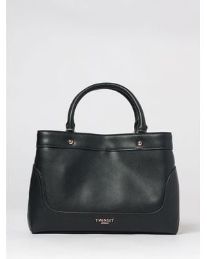 Twinset Faux Leather Mini Handbag With Double Handle And Shoulder Strap - Black