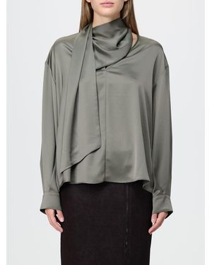 Pinko Blusa De Raso Con Cuello De Lazo, Mangas Largas Y Hombros Caídos - Gris