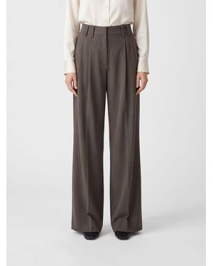 Brunello Cucinelli High-Waisted Pleated Wool-Blend Palazzo Pants - Gray