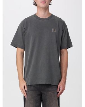 Carhartt Short-Sleeved Cotton T-Shirt With Contrast Logo - Gray