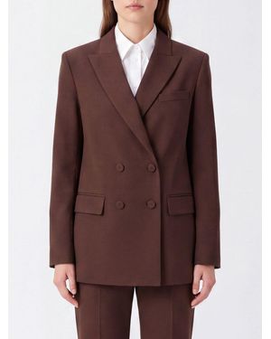 FEDERICA TOSI Double-Breasted Wool Blend Ceremony Blazer With Peak Lapels - Brown