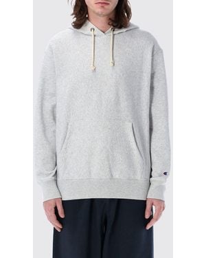 Champion Cotton Hoodie With Kangaroo Pocket And Drawstring - Grey