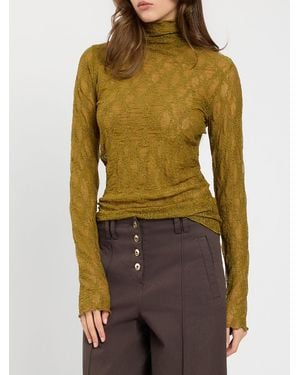 Twinset Slim Fit Nylon Turtleneck Top With Lace Inserts - Green