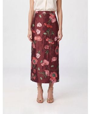 Erdem Falda Midi De Tubo De Satén Floral Con Talle Alto - Rojo
