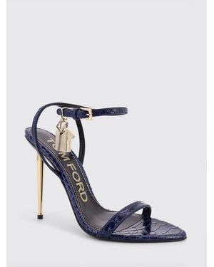 Tom Ford Padlock Crocodile Print Leather Sandals - Blue