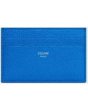 Celine Leather Card Holder With Logo - Blue