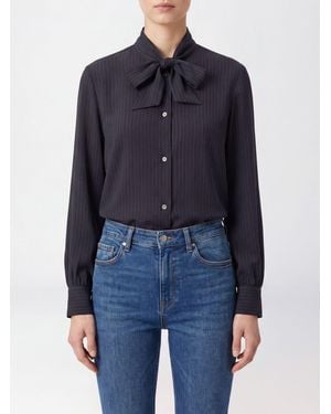 A.P.C. Striped Viscose Shirt With Long Sleeves And Pussy-Bow Collar - Blue