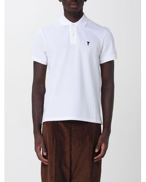 Ami Paris Cotton Short-Sleeved Polo Shirt With Embroidered Logo - White