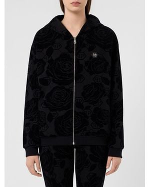 Philipp Plein Sweat-Shirt À Capuche Et Zip Avec Imprimé Floral Et Monogramme - Noir