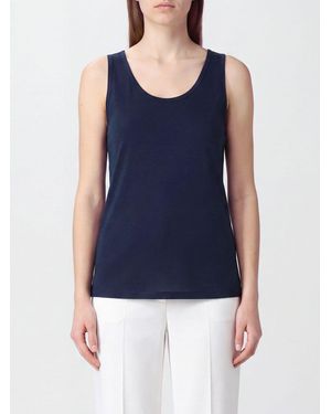 Max Mara Top Slim Fit De Crêpe De China Sin Mangas Con Cuello En U - Azul