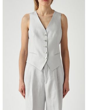 Tagliatore Chaleco De Lino De Botonadura Sencilla - Blanco