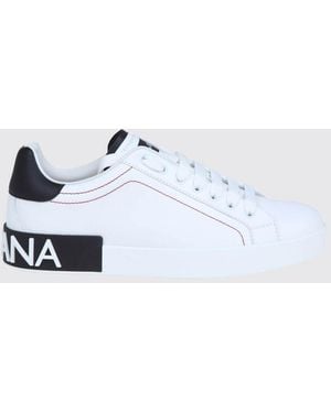 Dolce & Gabbana Dolce &Amp Gabbana Portofino Smooth Calfskin Trainers With Logo - White