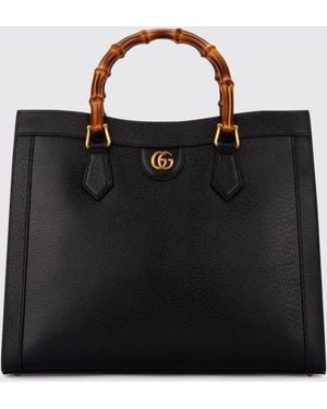 Gucci Bolso De Mano Diana De Piel Granulada Con Dobles Asas De Bambú - Negro