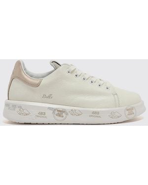 Premiata Belle Bicolor Leather And Suede Sneakers With Chunky Sole - White