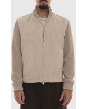 BOSS Suede Jacket With High Neck, Zip Closure And Ribbed Cuffs - Natural