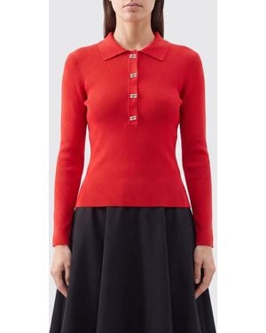 Ganni Butterfly Logo Ribbed-Knit Wool Polo - Red