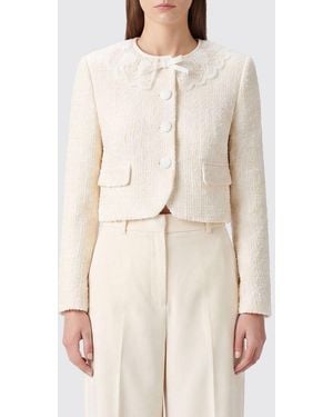 Self-Portrait Cropped Bouclé Blazer With Lace Collar And Inserts - Natural