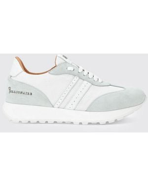 Billionaire Two-Tone Suede And Mesh Low-Top Trainers With Metallic Logo - White