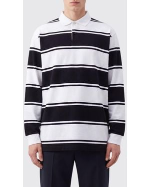 Balenciaga Striped Long-Sleeved Cotton Polo Shirt With A Ribbed Collar - Blue