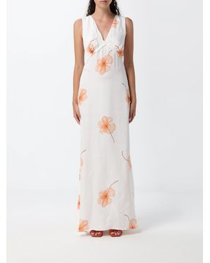 Mar De Margaritas Long Viscose Dress With Floral Print - White